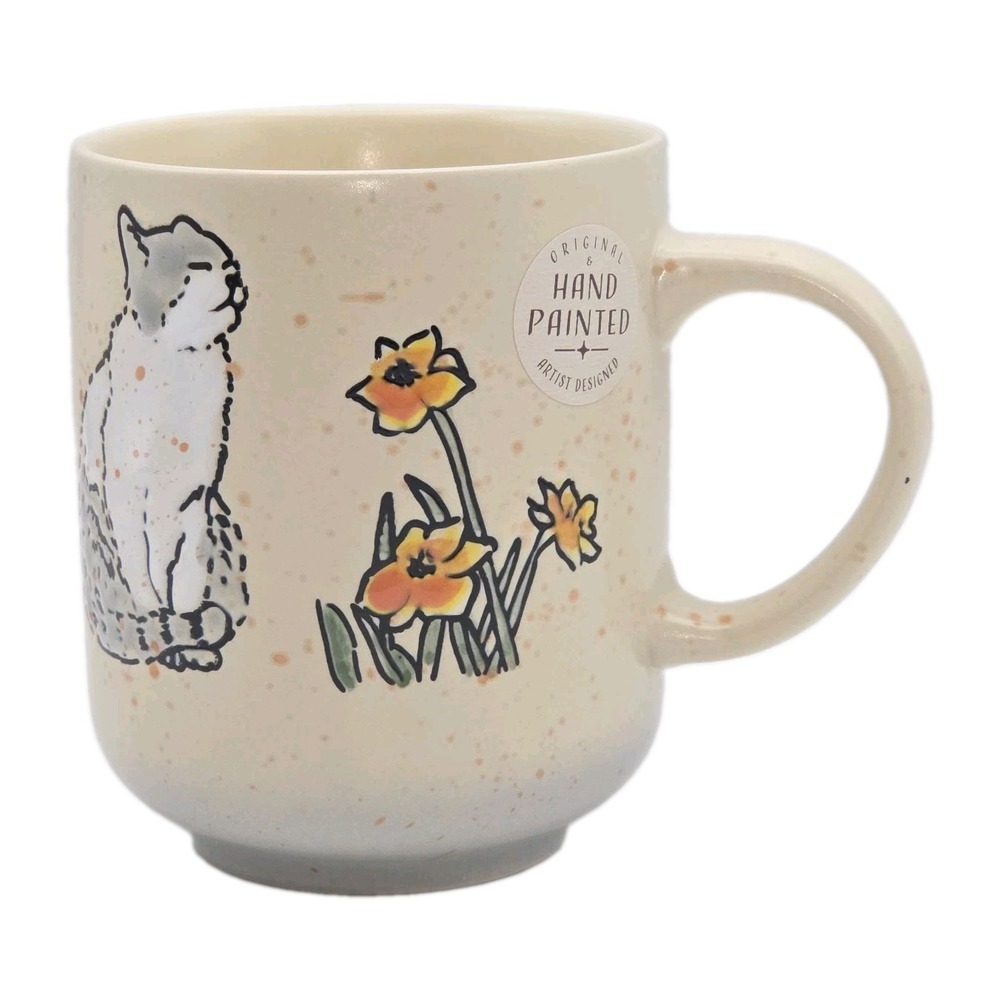 Spectrum Hand Painted Carey Purdy Cat Ceramic Coffee Mug 17oz Embossed